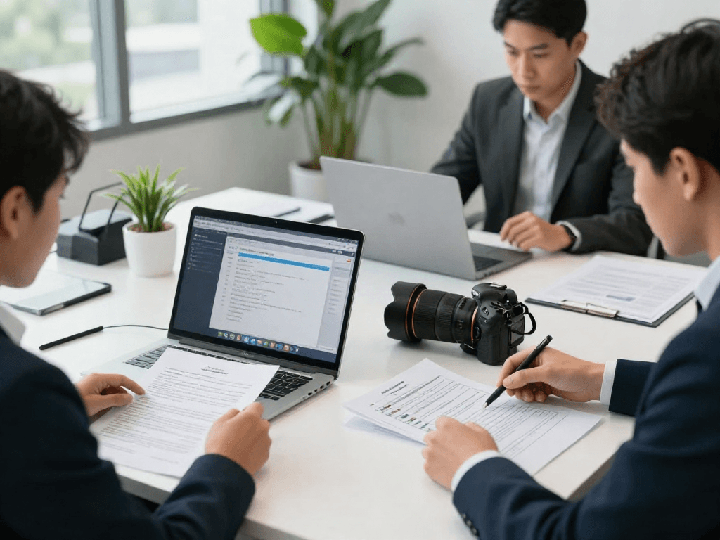 Team analyzing document fraud detection tools in a modern office environment