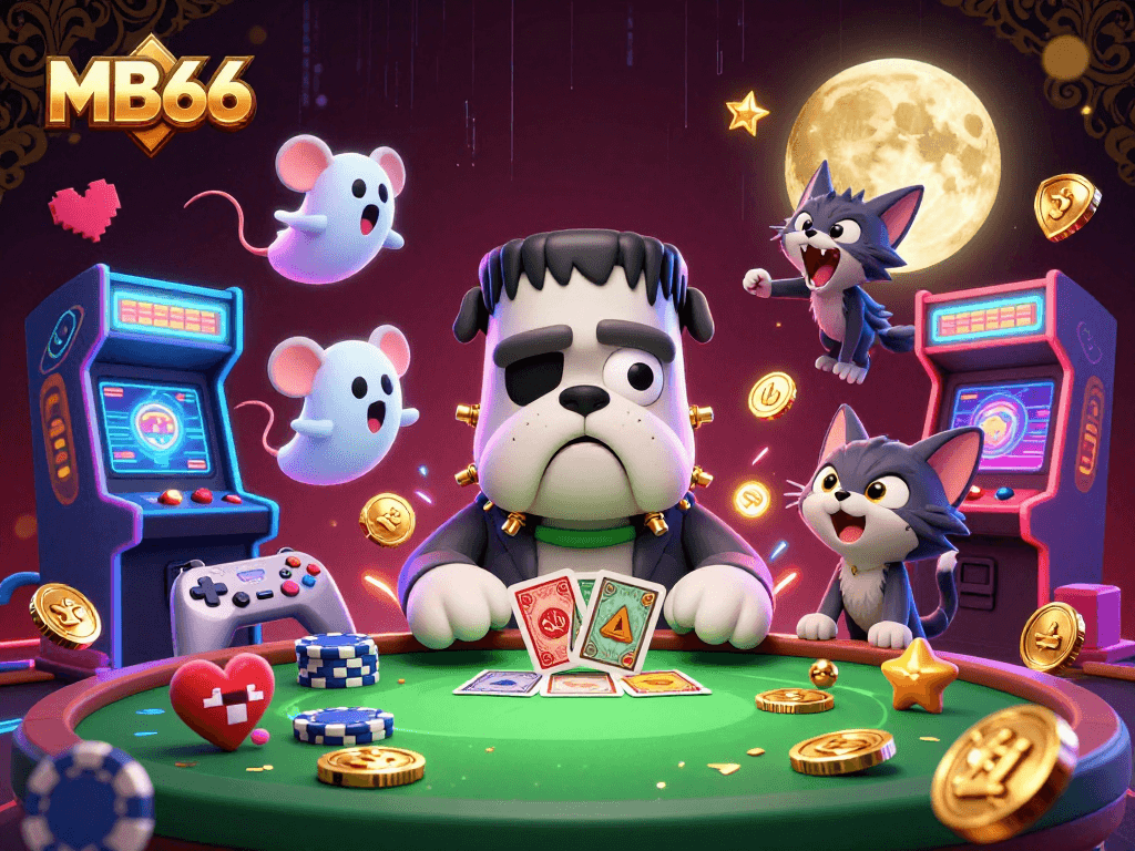 Experience thrilling card games at MB66 with vibrant characters and ghostly fun!