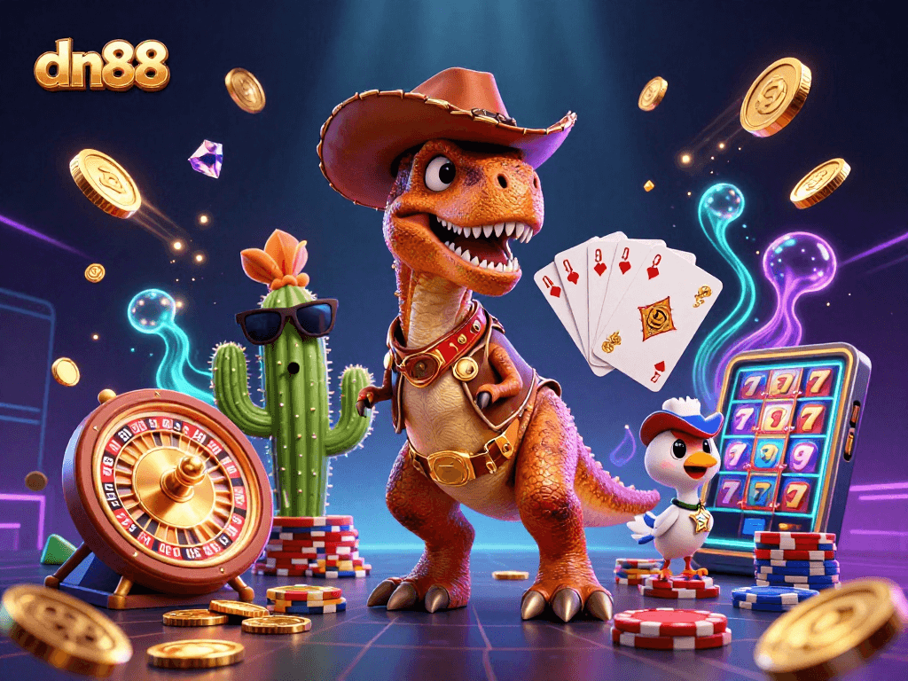Experience thrilling gameplay at dn88 with colorful characters and dynamic casino elements in a vibrant scene.