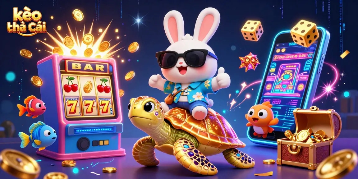 Engage with kèo nhà cái through a vibrant 3D illustration showcasing exciting casino elements and characters, emphasizing fun and thrill.