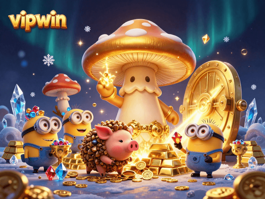 Engaging vipwin casino scene with golden treasures, a wizard, and magical elements enhancing the gaming experience.