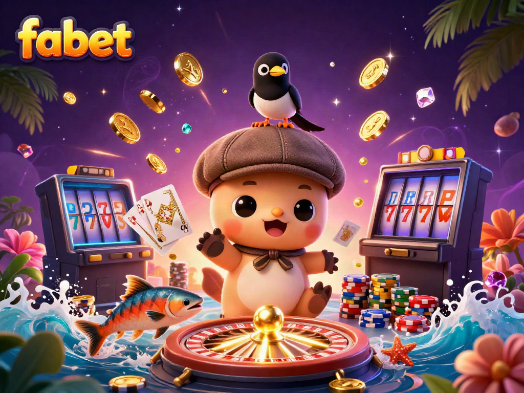 Experience thrilling gameplay at fabet with a vibrant scene of cartoon characters in a lively casino.