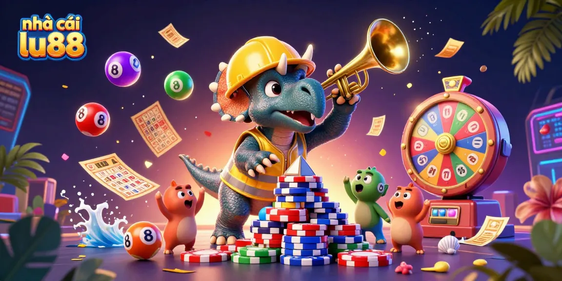 Play the exciting games at nhà cái lu88 with a vibrant 3D cartoon illustration showcasing dynamic characters and casino elements.
