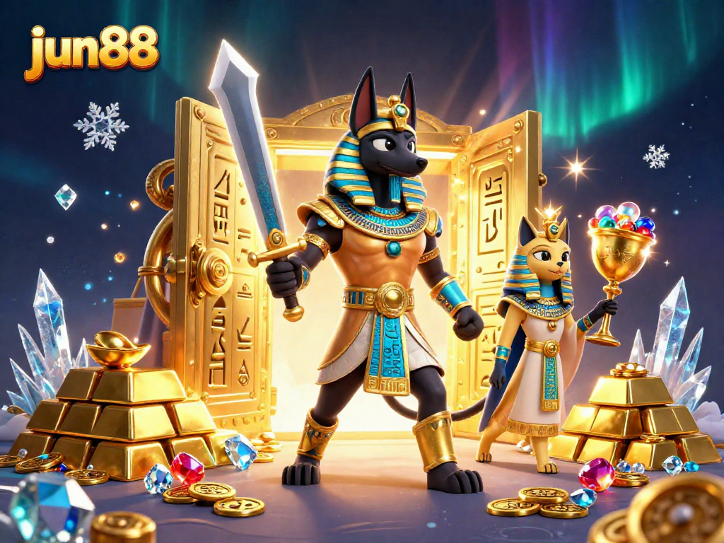 Experience the thrill of jun88 with this vibrant 3D illustration showcasing ancient warriors amidst golden riches.