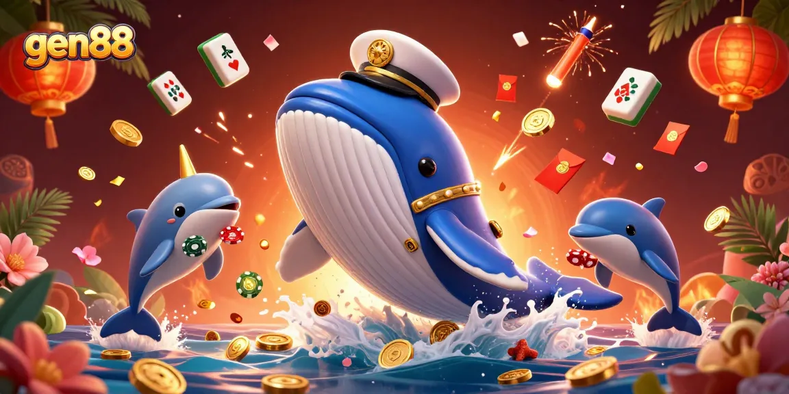 Experience the exciting world of gen88 with a dynamic casino illustration showcasing vibrant sea creatures and casino elements.