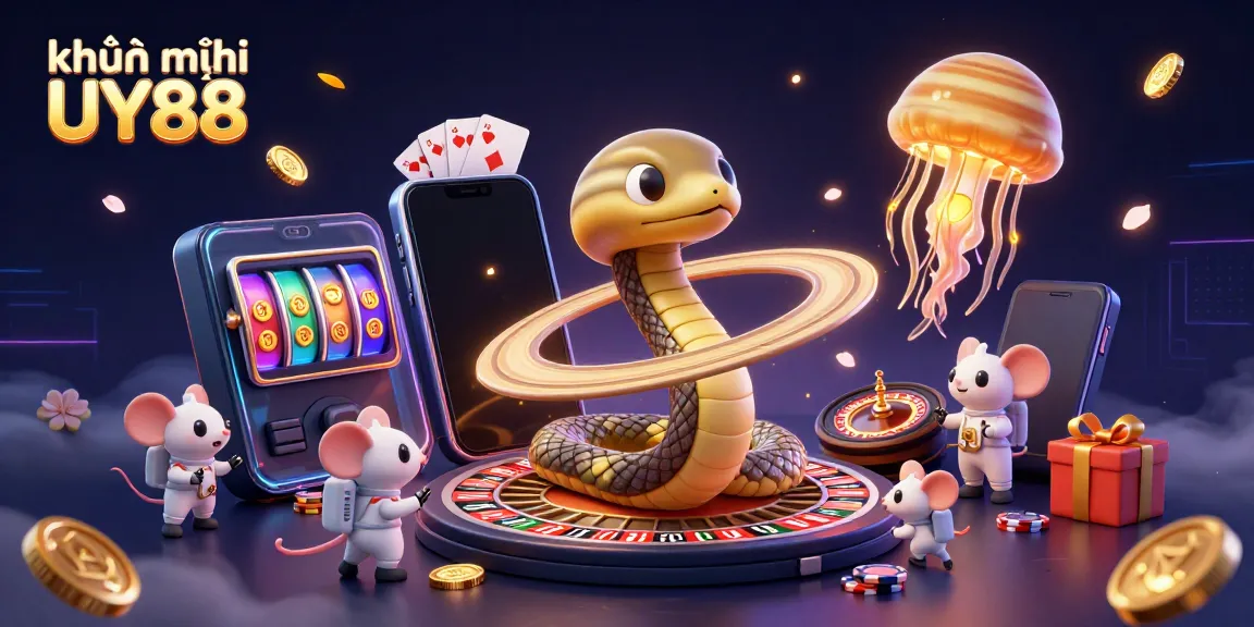 Experience the thrill of khuyến mãi UY88 with lively characters and casino elements in this vivid digital illustration.