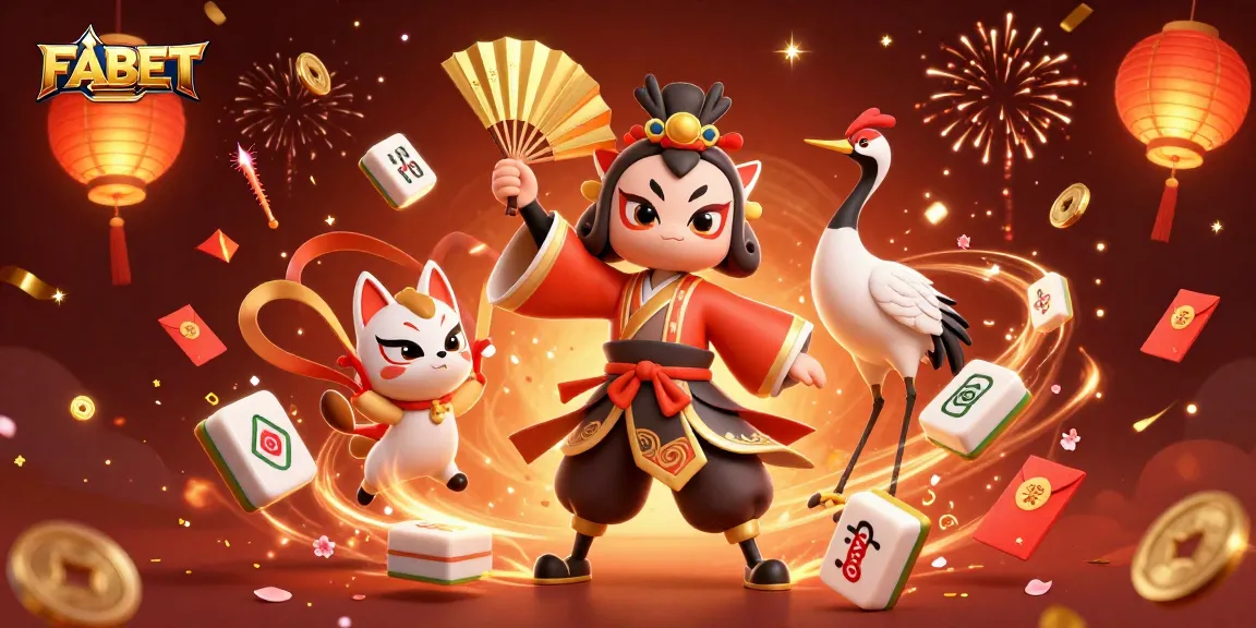 Experience the thrill of FABET gaming with vibrant kabuki warriors and festive mahjong tiles.