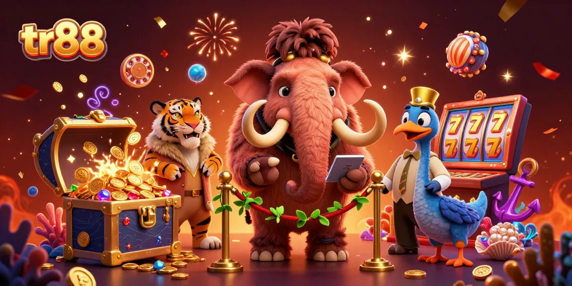 Experience the thrills and excitement of tr88 with a playful casino scene featuring vibrant characters and slots elements.