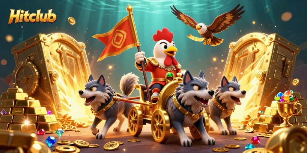 Engage with Hitclub treasures in this vibrant, interactive casino-themed scene.
