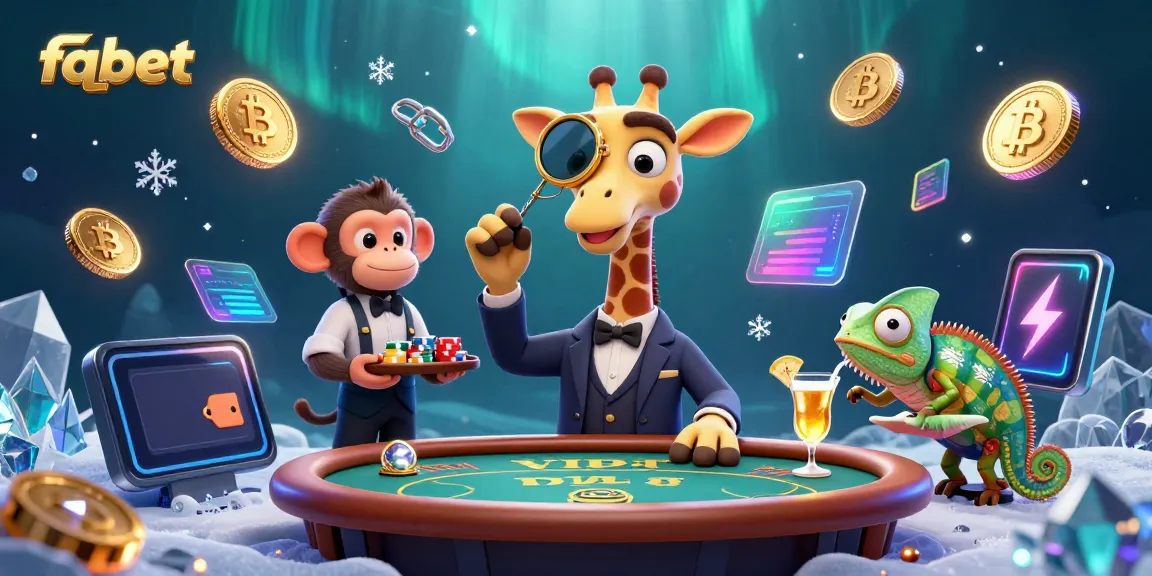 Experience thrilling games at fabet with a high-roller giraffe and two playful characters in an extravagant casino.