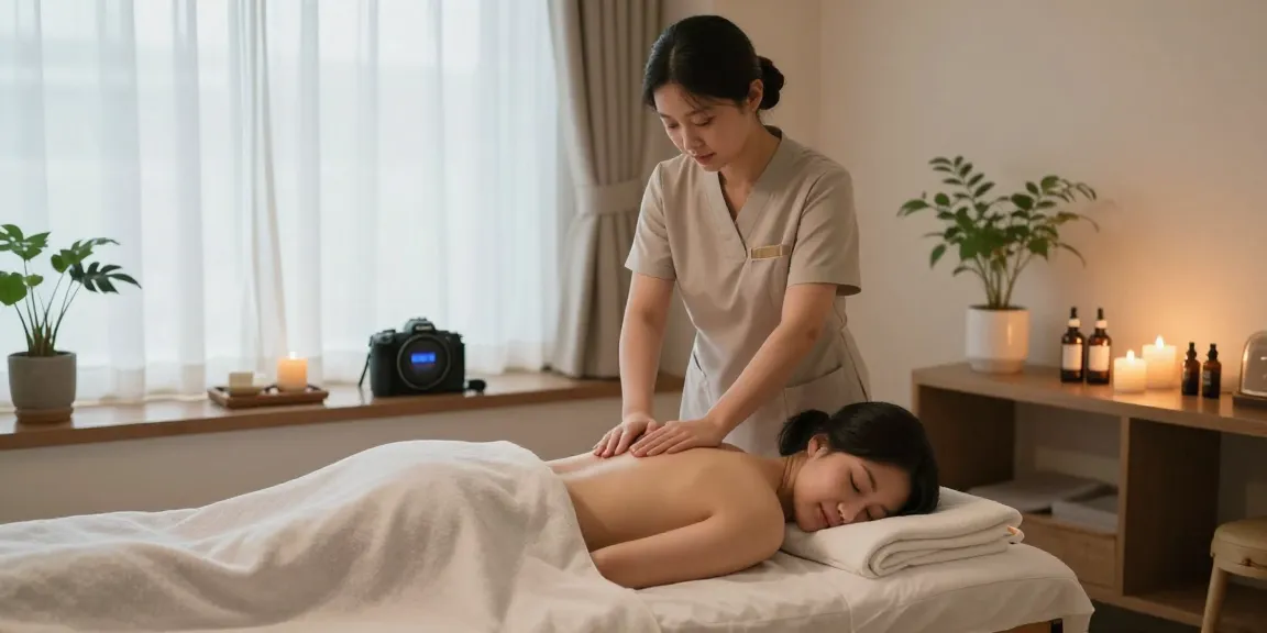 Relaxing 부평출장마사지 session in a tranquil therapy room with soft lighting.