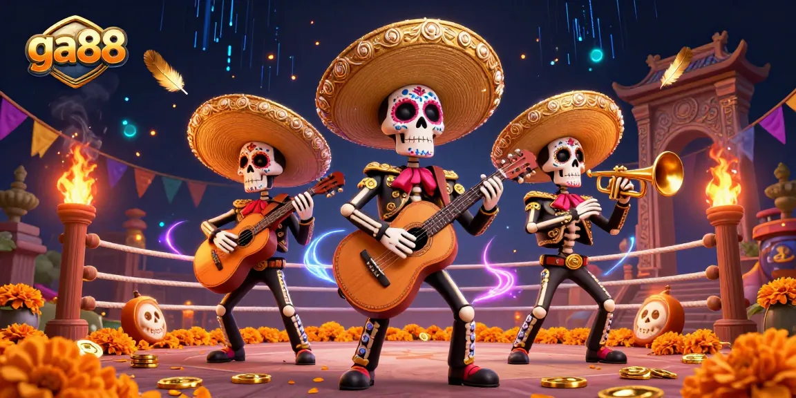 Engage in thrilling action with ga88 at this vibrant digital casino game scene showcasing a mariachi band.