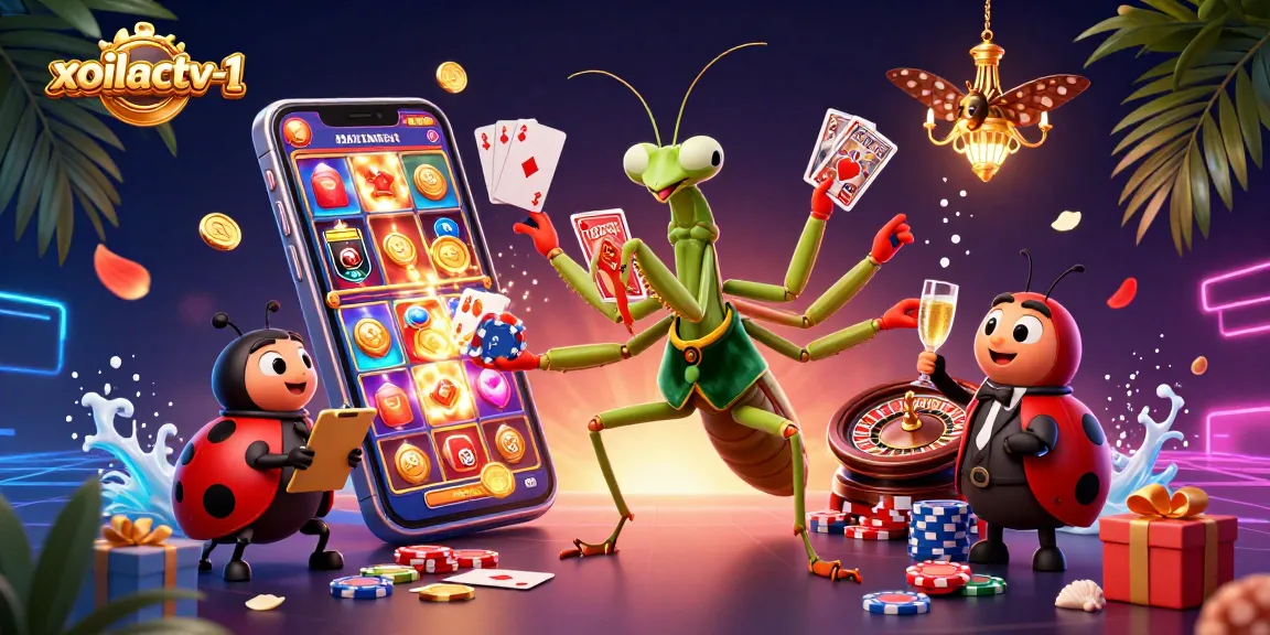 Xoilactv-1 showcases an engaging gambling scene with cartoon characters encapsulating vibrant casino dynamics.
