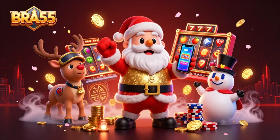 BRA55 offers thrilling jackpot slots with a festive 3D Santa and vibrant symbols.