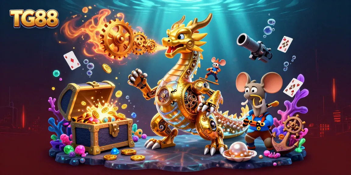 Engage with the thrilling adventure of TG88 as you uncover hidden treasures in this dynamic casino illustration.