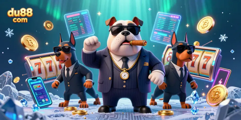 Spin the reels and win with du88 com's thrilling casino experience featuring a vibrant 3D scene.