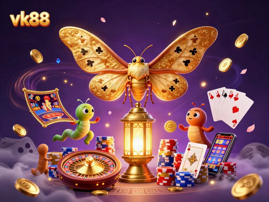 Engage with vk88's vibrant casino world filled with golden treasures and lively gaming action.