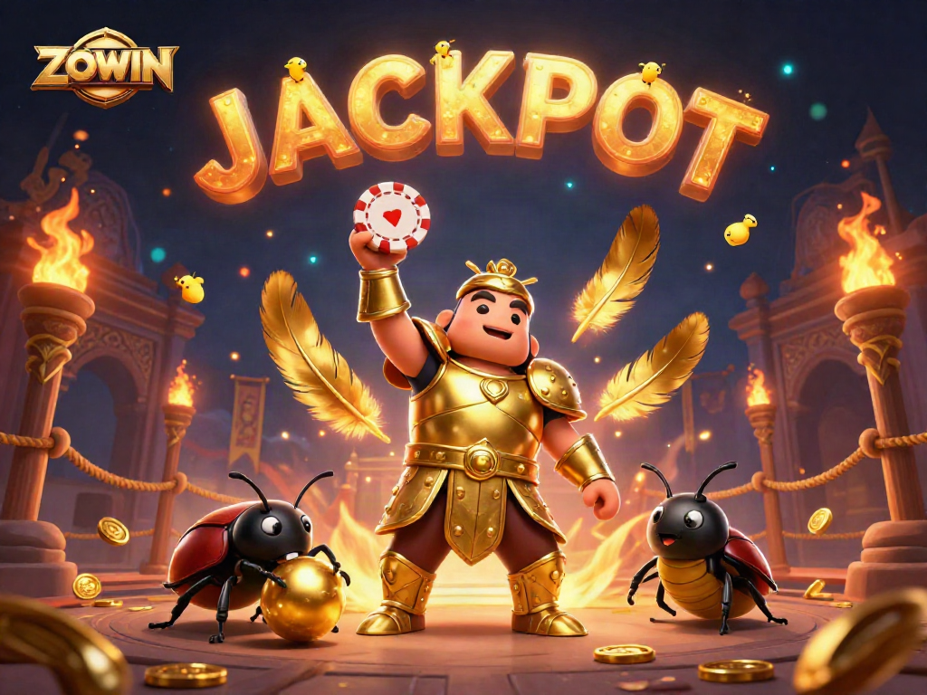 Experience ZOWIN's thrilling victory in a vibrant casino scene with epic elements.