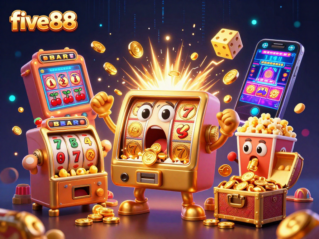 Experience the excitement of five88 jackpots with a colorful slot machine scene.
