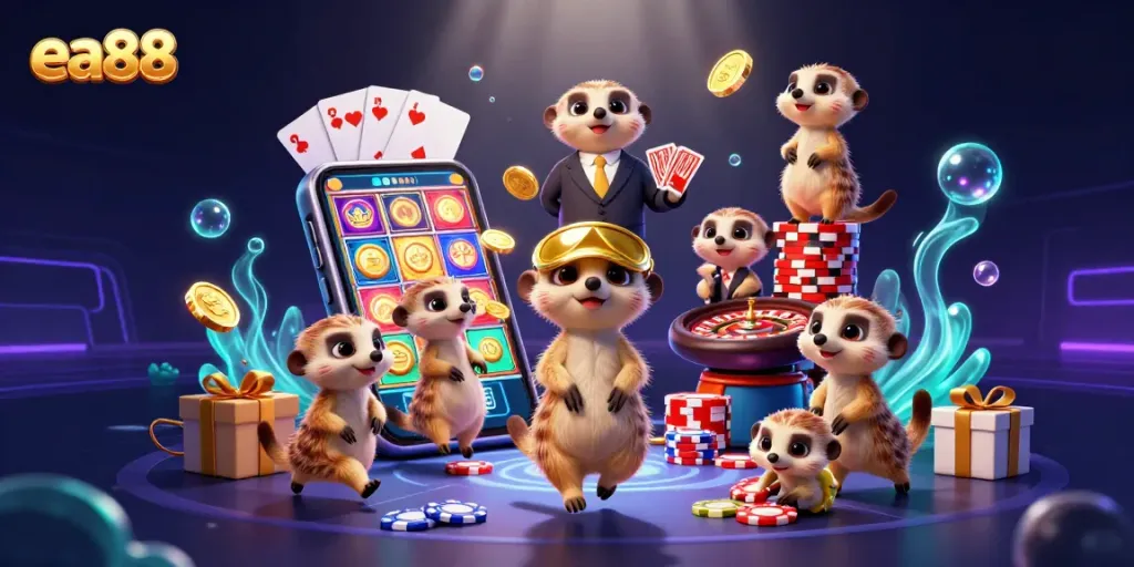 Experience ea88's lively casino with meerkats running games and exciting slot action.