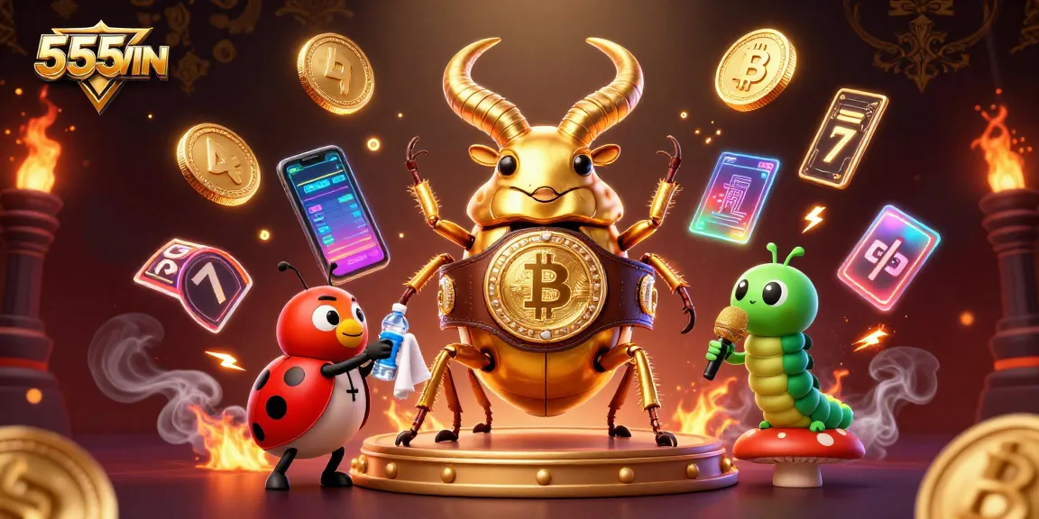 Play exciting games and win with 555WIN's vibrant casino illustration featuring engaging characters.
