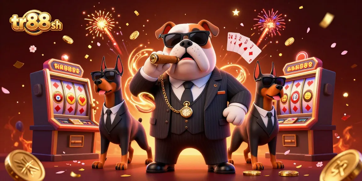 Join the excitement at tr88 sh with dynamic casino gameplay featuring spinning slots and a stylish bulldog boss.