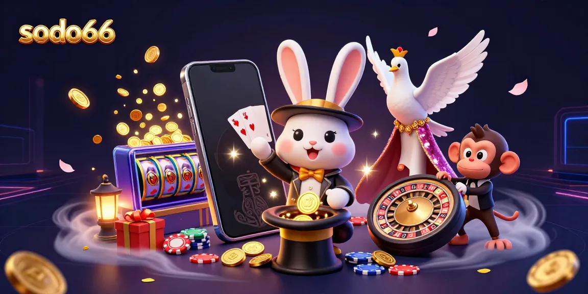 Experience thrilling moments at sodo66 with magical characters and casino games backdrop.