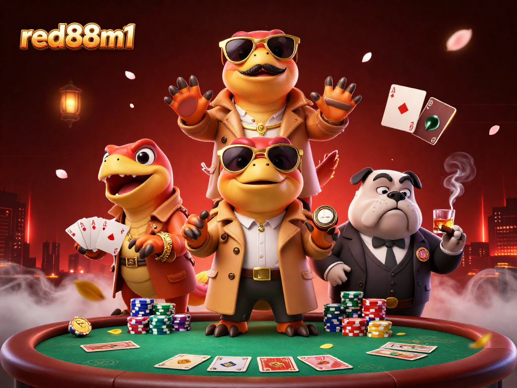 Engage with red88m1 in a vibrant casino scene featuring raptors in disguise.