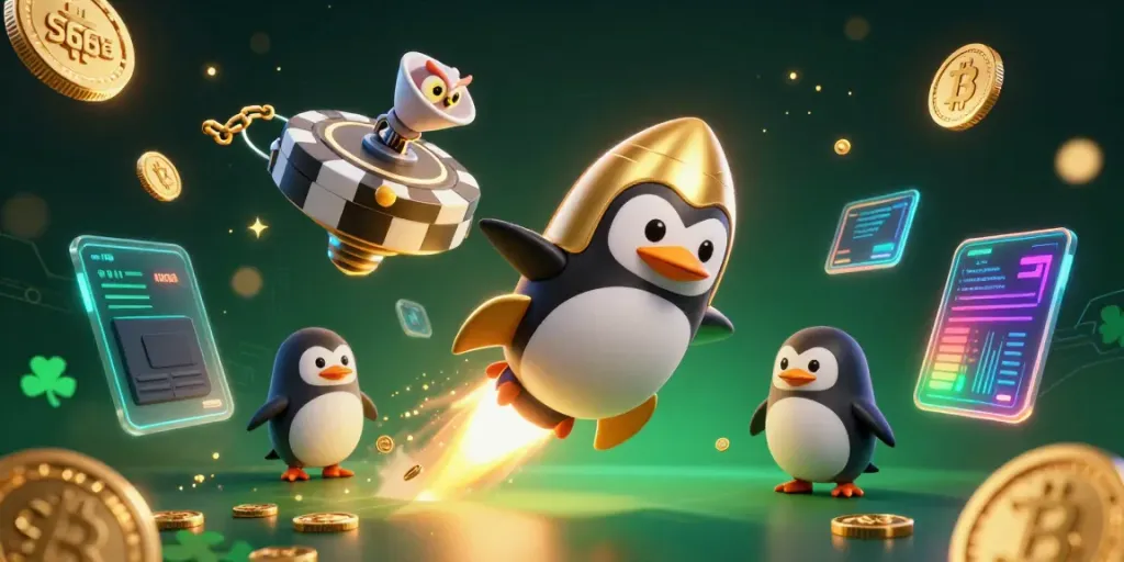 S666 engages players with a golden penguin in a thrilling casino-themed space adventure.