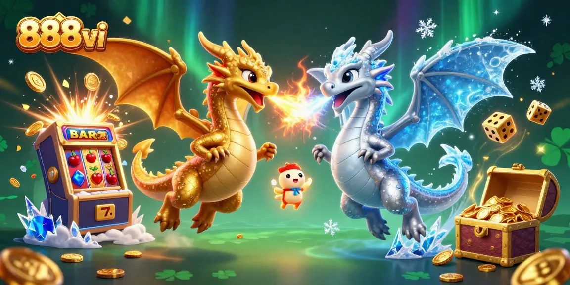 Experience thrilling wins with 888vi's vibrant 3D casino illustration showcasing dragons and slots.