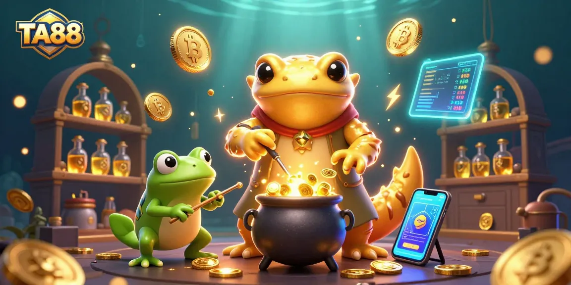 Experience thrilling games at TA88 with a golden alchemist creating coins in a vibrant casino scene.