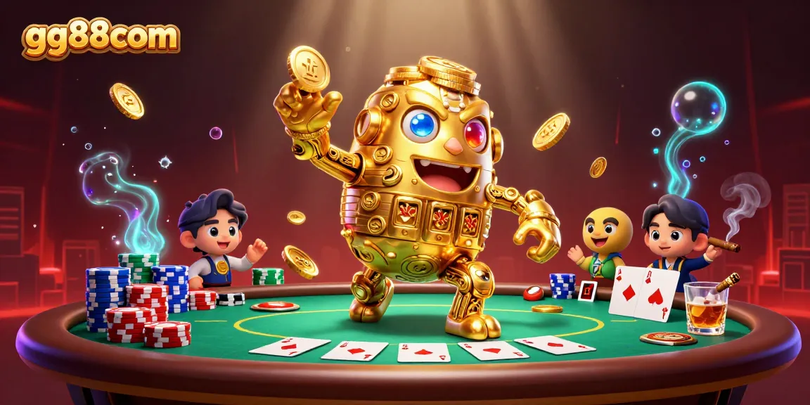 Experience exciting gaming with gg88com, featuring golden golem and vibrant poker elements.