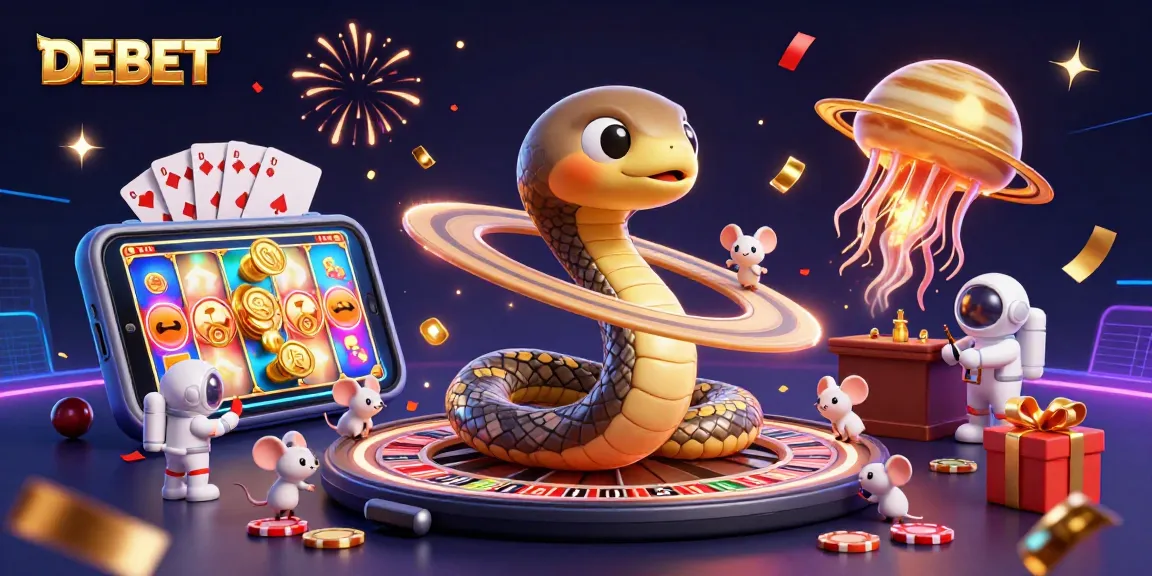 Place bets in an exciting DEBET casino scene with cosmic elements and engaging gaming features.