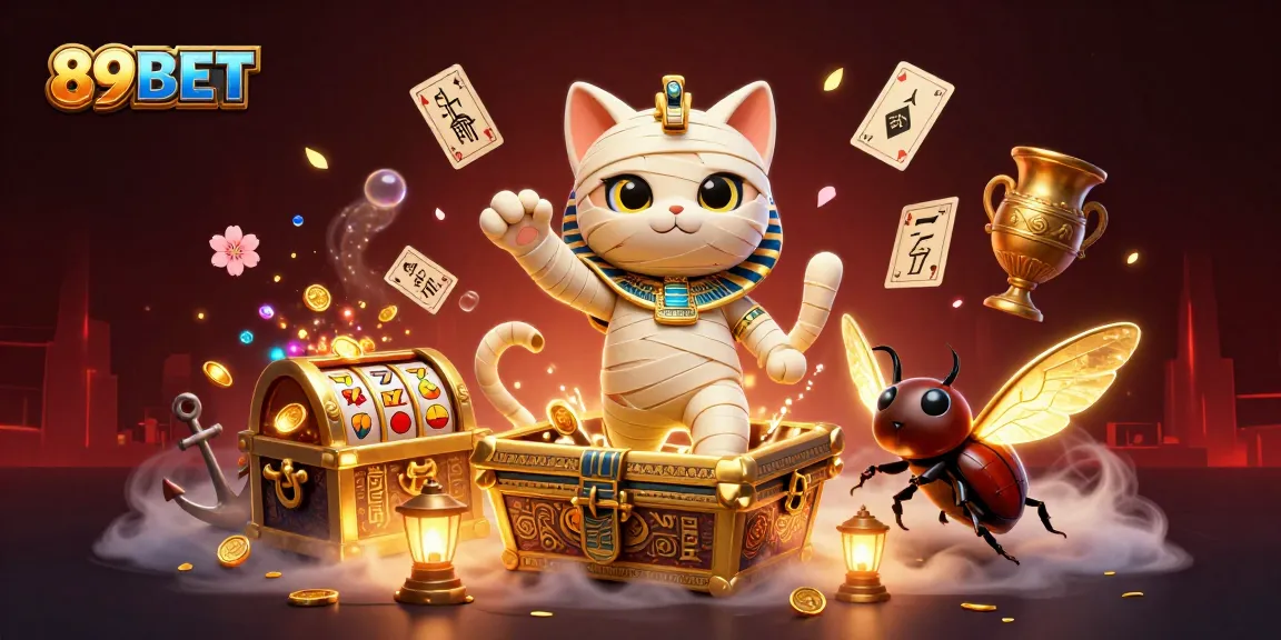 Play exciting games at 89BET with vibrant golden visuals and a dynamic casino scene.