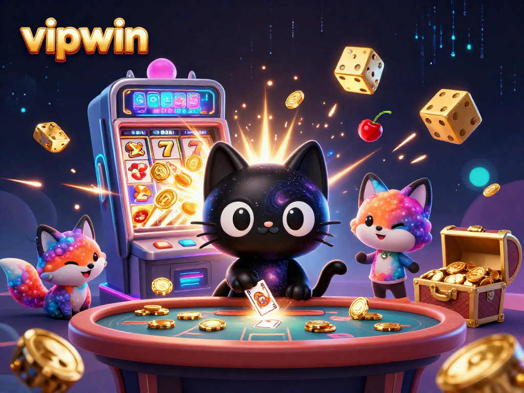 Experience thrilling gameplay with vipwin, showcasing a cosmic casino scene full of vibrant gaming elements.