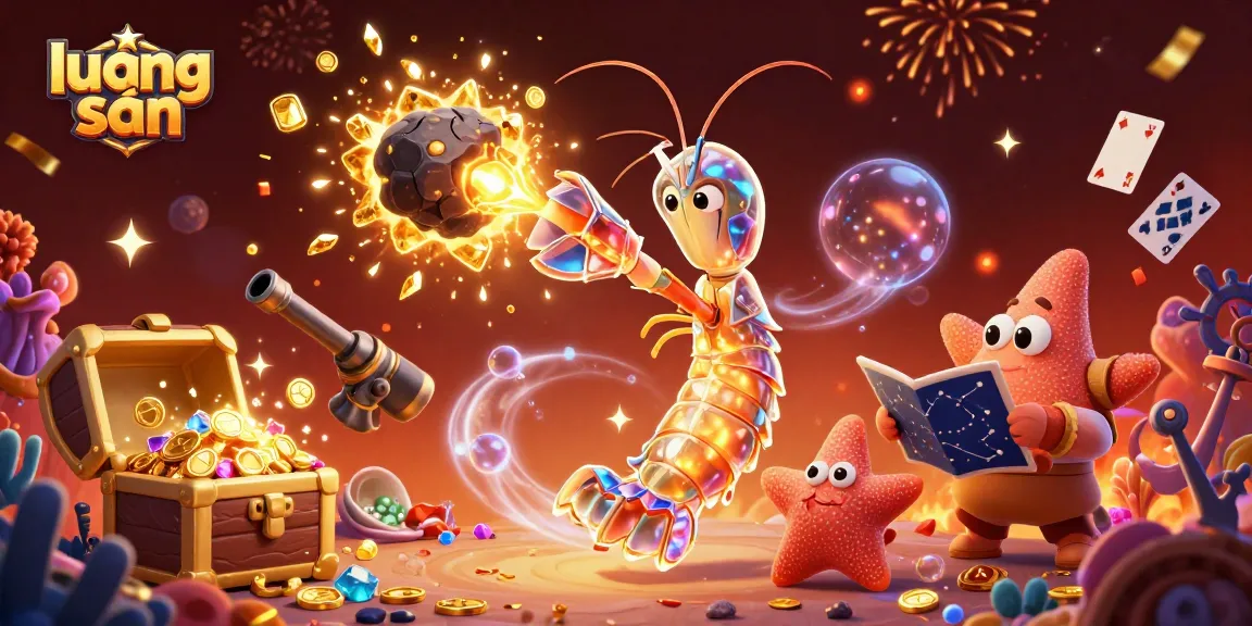 Engage in thrilling gameplay with lương sơn, featuring a galactic mantis shrimp bursting through gems and coins.