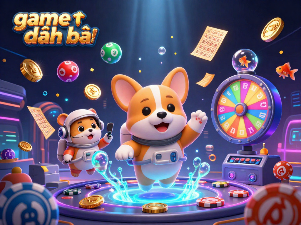 Experience game đánh bài excitement with a cartoon astronaut corgi in a vibrant casino scene.
