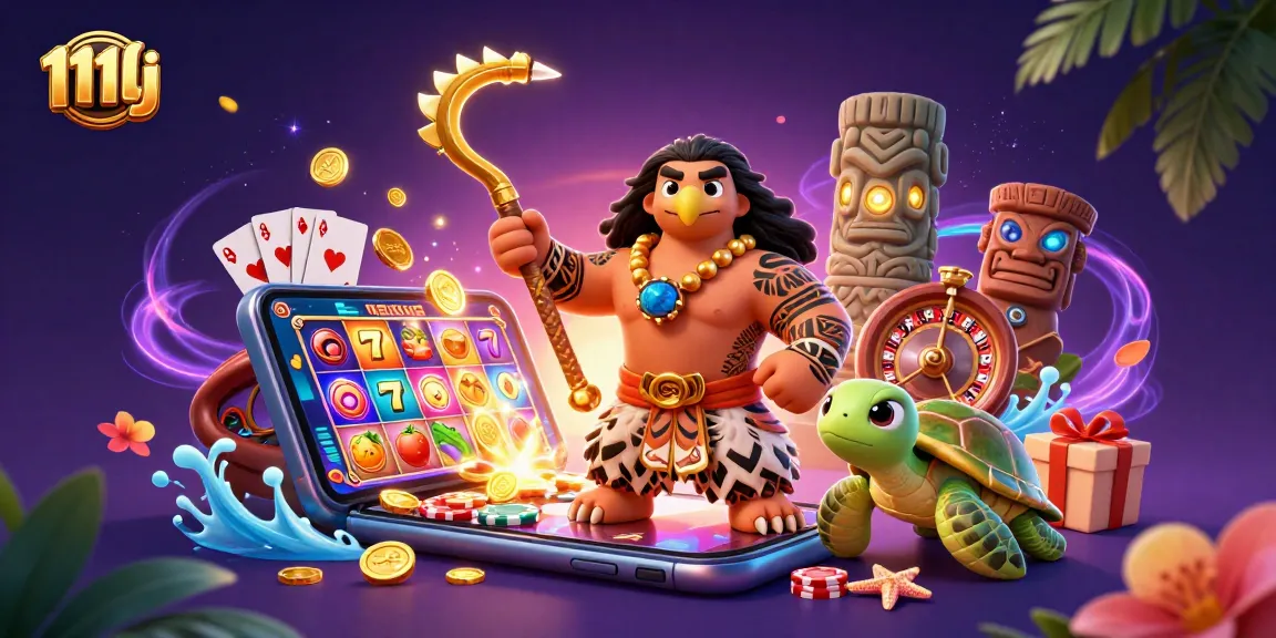 Engage with thrilling slots and casino action in the vibrant 111lj illustration featuring a demigod and treasure.