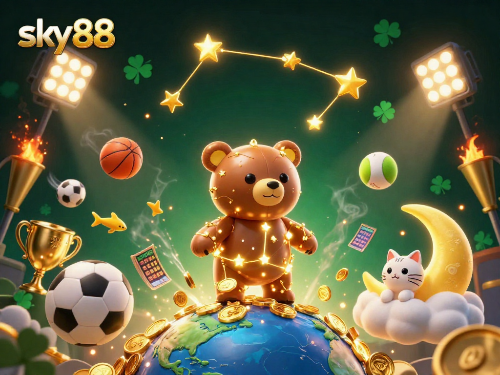 Engage with sky88's thrilling gaming experience featuring lively stars, sports elements, and interactive casino excitement.