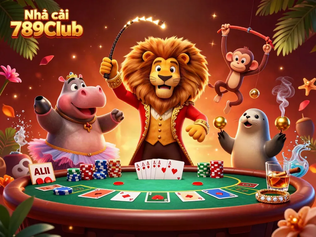 Engage in thrilling gameplay at Nhà cái 789Club with dynamic cartoon champions in a vibrant casino setting.