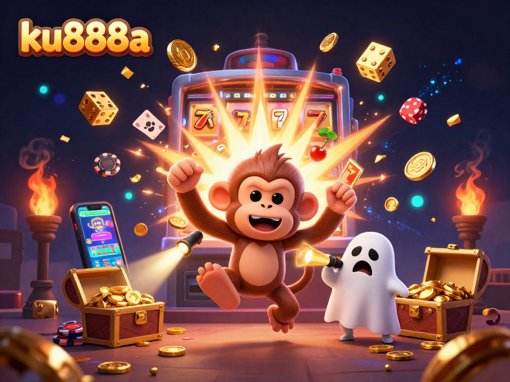 Engage in winning bets with ku888a while the playful poltergeist monkey juggles golden casino elements.