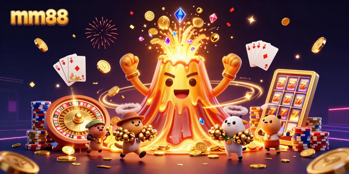 Experience lucrative wins with mm88 through a vivid 3D casino scene showcasing jackpots and treasure excitement.