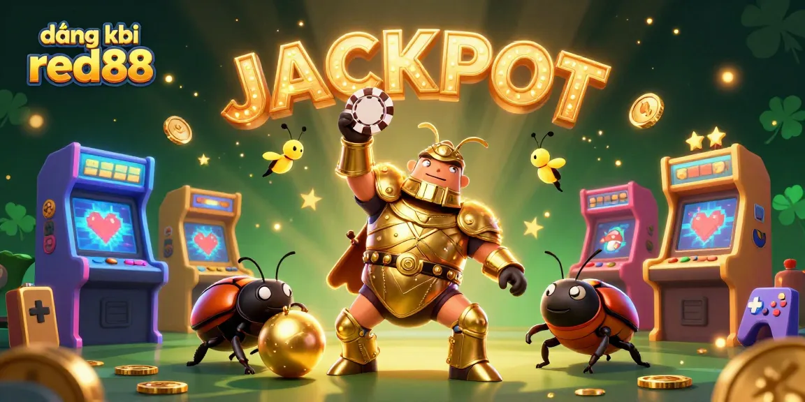 Engaging illustration showcasing đăng ký red88 with a victorious beetle lifting a poker chip amidst a vibrant casino atmosphere