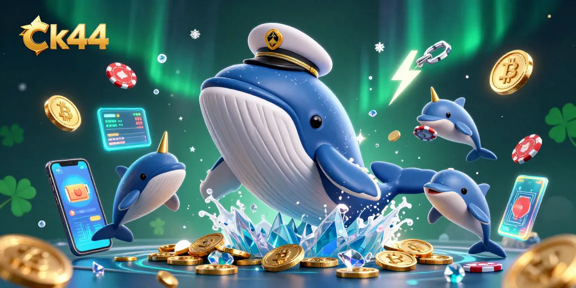 Engage with ck44's thrilling gaming experience while surrounded by vibrant crypto and casino elements.