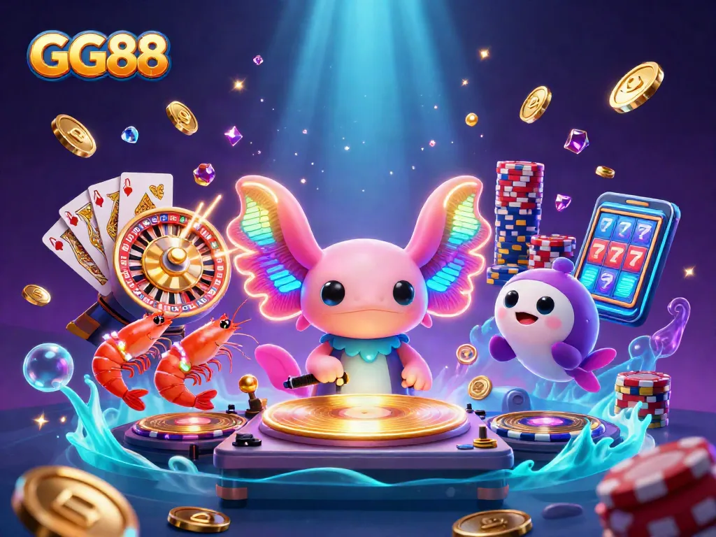 Bet big with GG88 at a vibrant casino underwater extravaganza featuring neon characters!