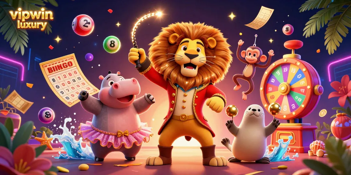 Experience the excitement of vipwin luxury with a vibrant circus-themed gambling scene full of rich 3D characters.