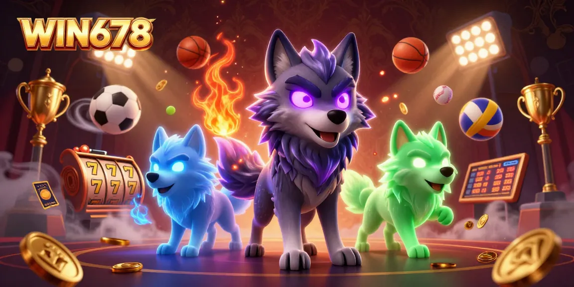 Experience thrilling gameplay with WIN678, featuring dynamic characters and slot elements in a rich casino scene.