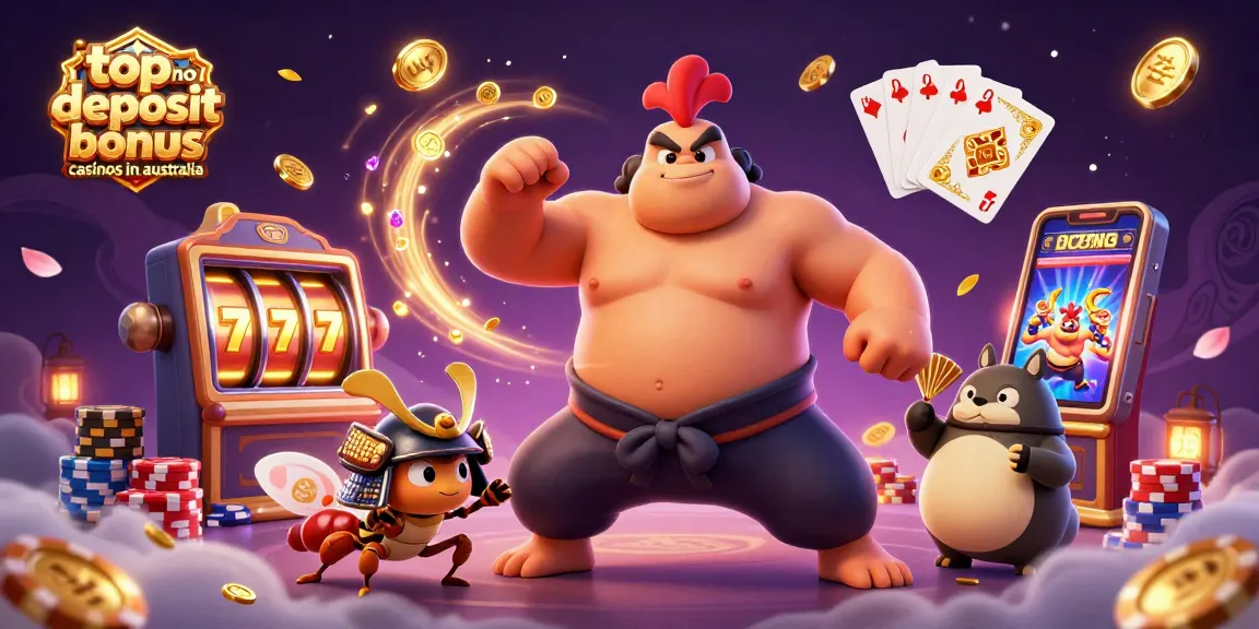 View vibrant scene of top no deposit bonus casinos in Australia showcasing exciting gaming elements.