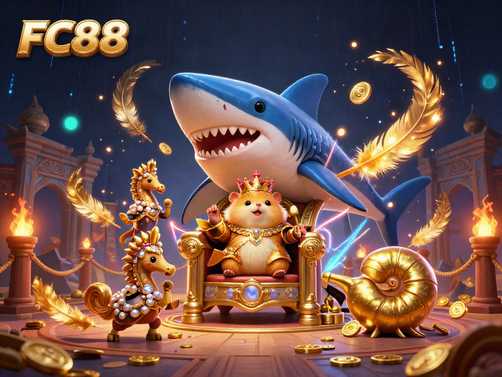 Experience thrilling gameplay at FC88 with dynamic visuals featuring a hamster king and his royal guards.
