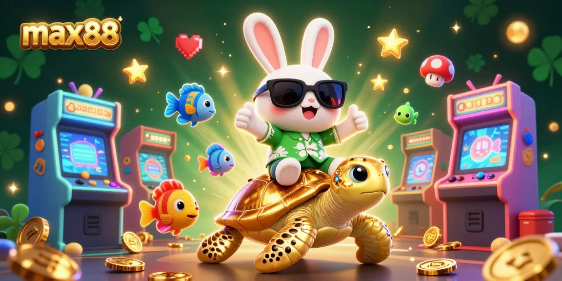 Win big at max88 with a vibrant casino adventure featuring a lucky rabbit and golden sea turtle.